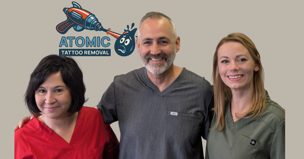 The Atomic Tattoo Removal team — three friendly laser removal technicians in Wrentham, MA